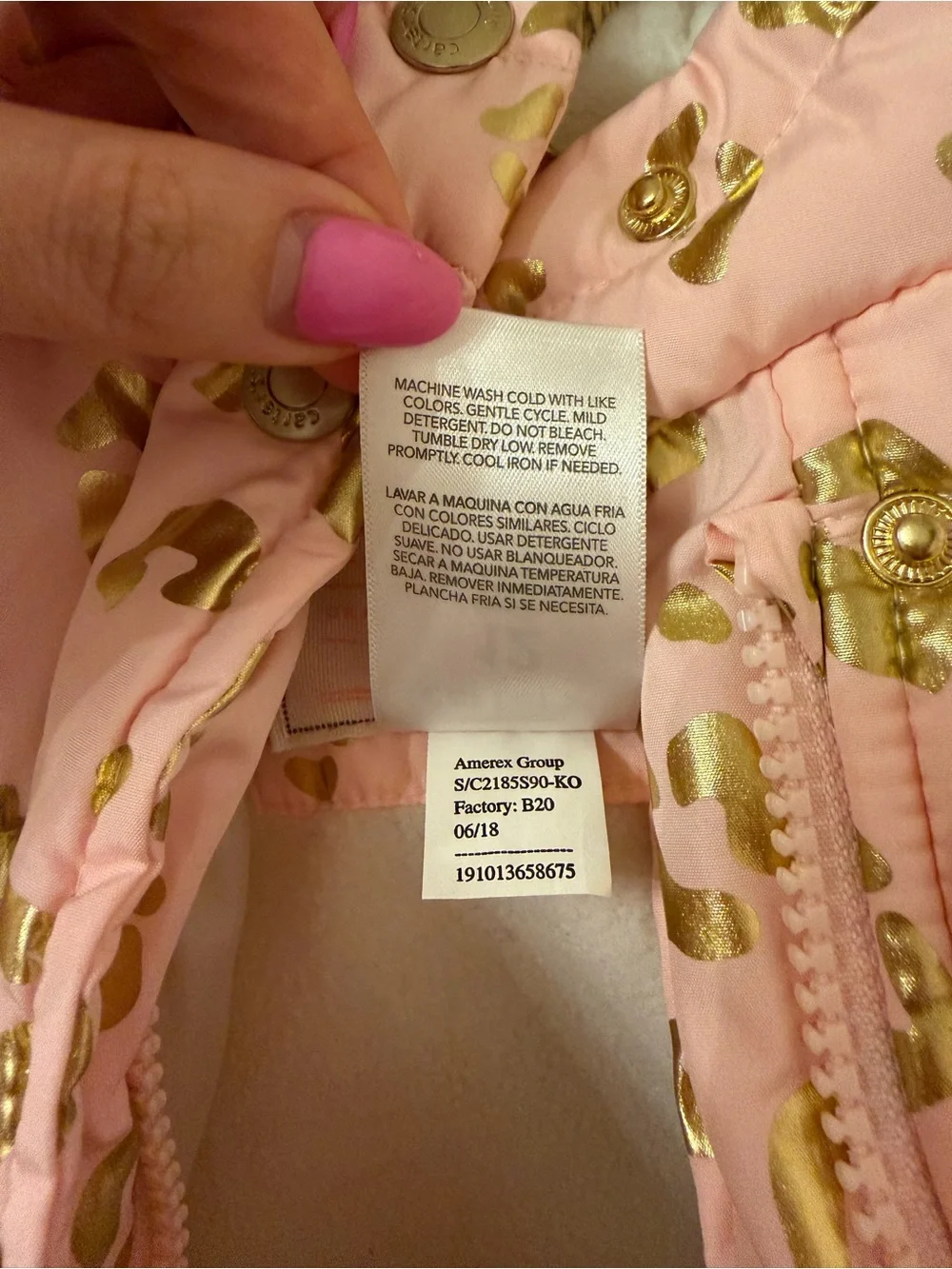Carter’s Girls' Pink Puffer Winter Jacket with Gold Leaopard Print 12 Month